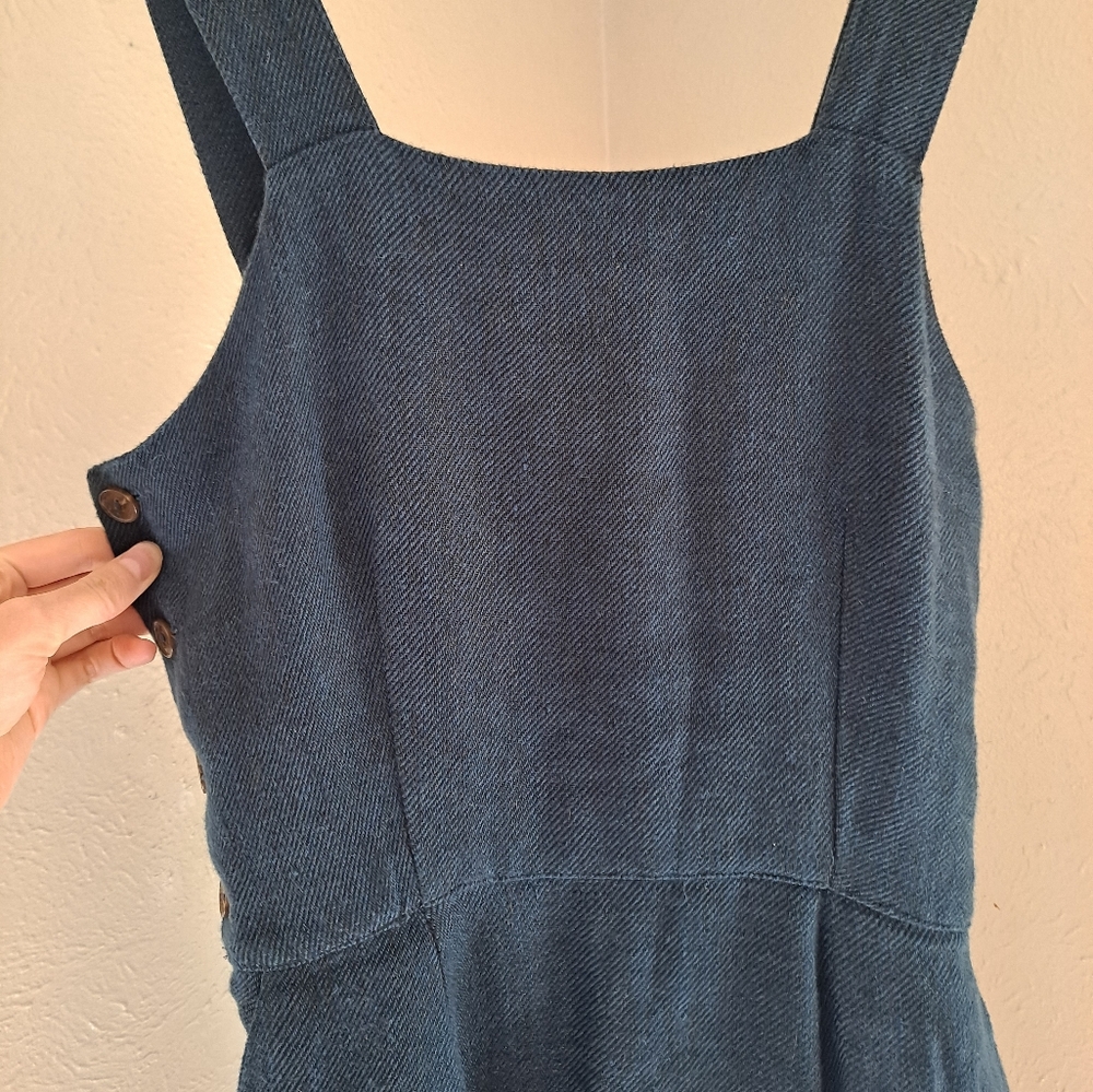 Son de Flor Pinafore Dress in Navy Twill Linen - Picture 3 of 9